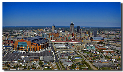 low oblique of Indianapolis with lucas oil stadium